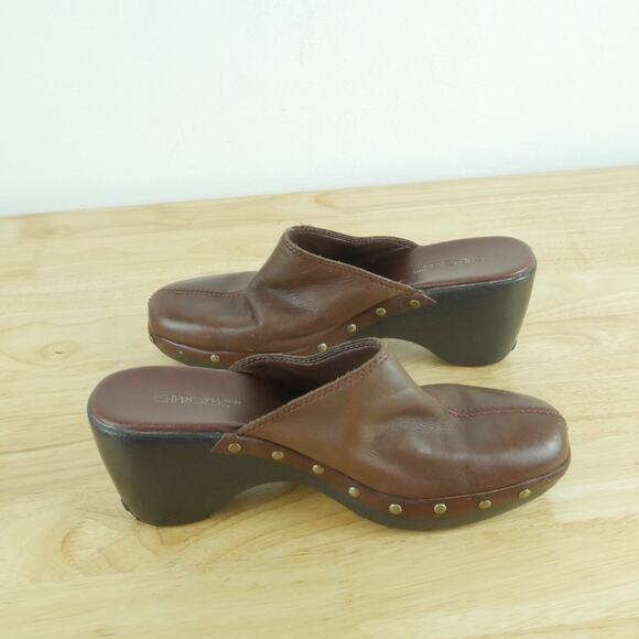 Vintage Size 8 Clogs Mules Brown Leather Studded Chunky Heel Y2K Boho Cherokee - Picture 7 of 12